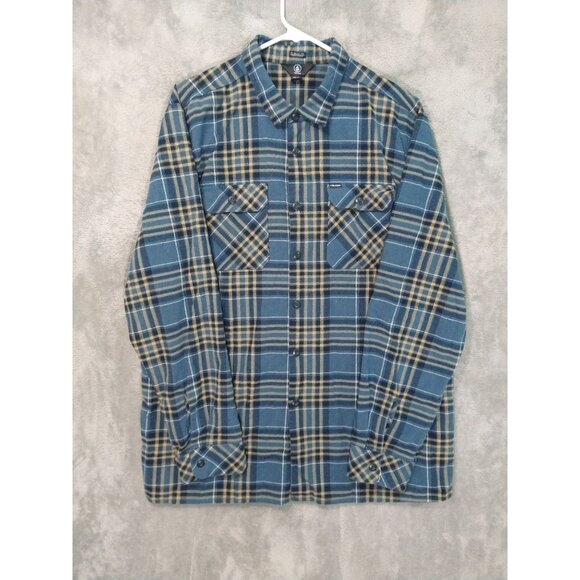 Volcom Shirt Mens 2XL Blue Plaid Flannel Button Up Long Sleeve Classic Fit - Picture 1 of 9